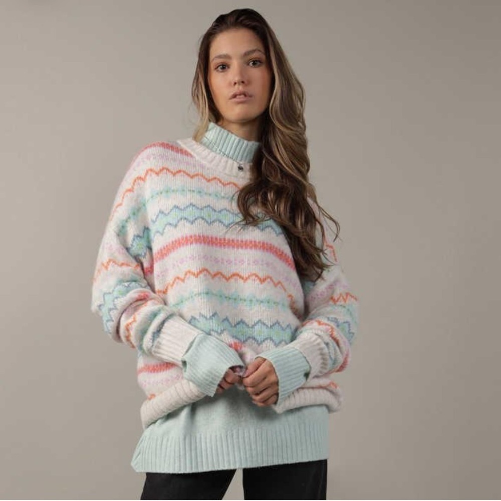 AE American Eagle Oversized Fair Isle Clean Girl Crewneck Sweater S Small